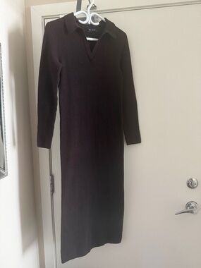 GAP Long Sleeve Polo Ribbed Knit Dress in Dark Brown